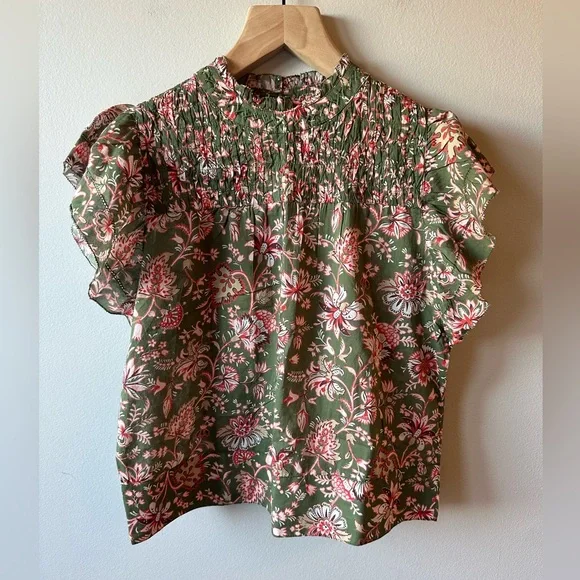 Sundance Cotton Floral Green Women's Top Size Small - Picture 1 of 5